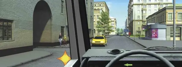 Иллюстрация к вопросу: Кому Вы должны уступить дорогу при повороте во двор?