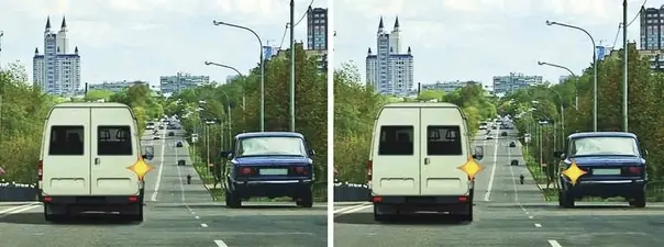 Иллюстрация к вопросу: Двигаясь по левой полосе, водитель намерен перестроиться на правую. На каком из рисунков показана…