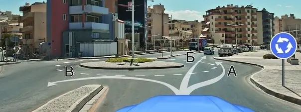 Иллюстрация к вопросу: По какой траектории Вам разрешено продолжить движение?