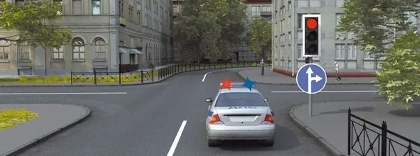 Иллюстрация к вопросу: В данной ситуации водитель автомобиля с включенными проблесковыми маячками: