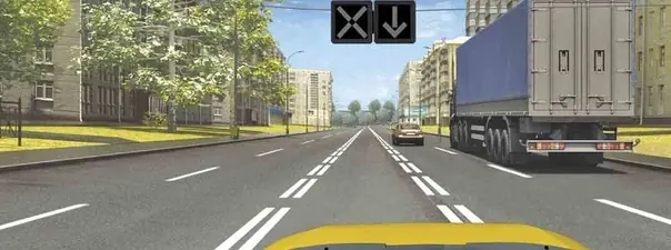 Иллюстрация к вопросу: Если Вы управляете маломестным автобусом, то в случае выключения реверсивных светофоров следует: