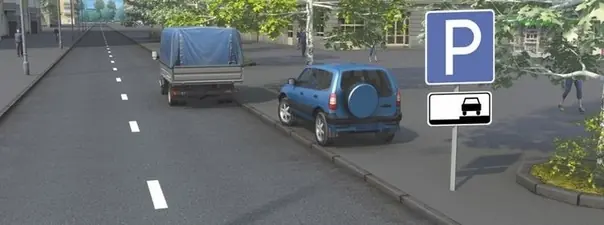Иллюстрация к вопросу: Разрешено ли водителю грузового автомобиля остановиться в этом месте?