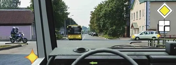 Иллюстрация к вопросу: Вы намерены повернуть налево. Кому Вы обязаны уступить дорогу?