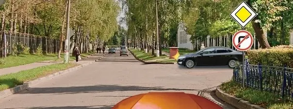 Иллюстрация к вопросу: Вы намерены остановиться сразу за перекрестком. В каком месте необходимо включить указатели…