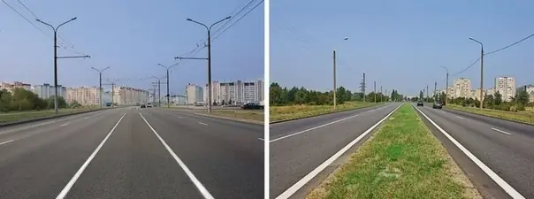 Иллюстрация к вопросу: На каком рисунке изображена дорога с разделительной полосой?