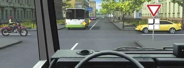 Иллюстрация к вопросу: Кому Вы обязаны уступить дорогу при движении прямо?